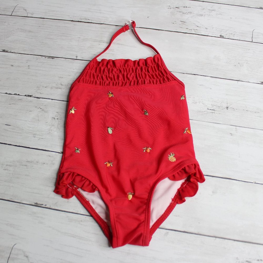 BT Kids Baby Girl's Vintage Retro Swimsuit Size 12 Months Red One Piece